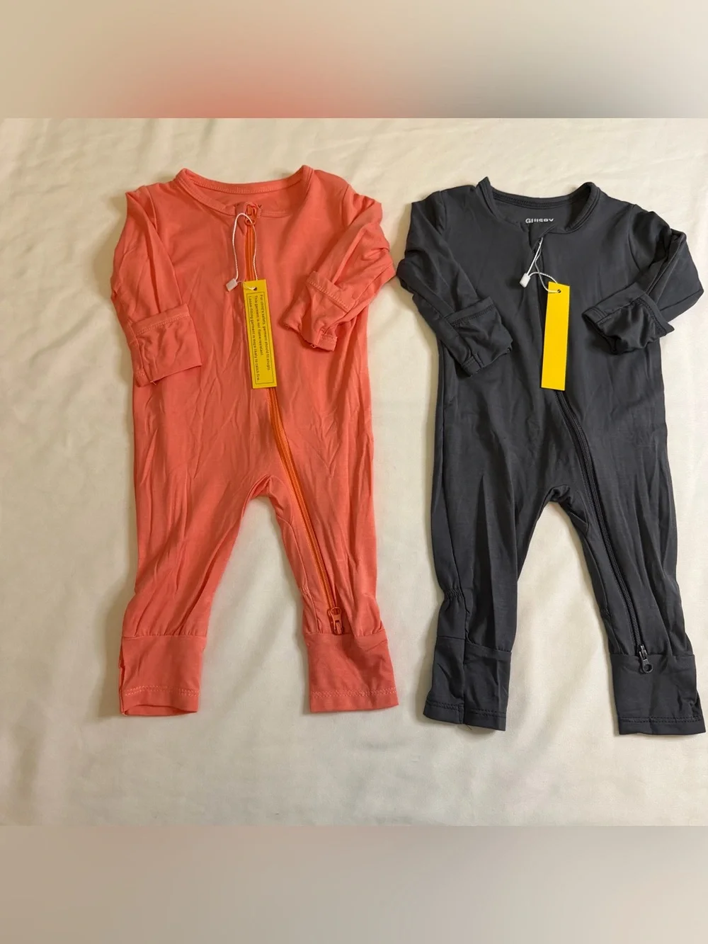 GUISBY Bamboo Zip Sleeper Bundle NWT 0-3 Months Coral & Gray